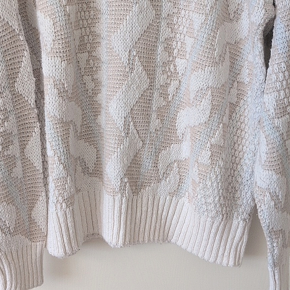 Vintage Mens Womens Medium Sweater Beige Cotton Coastal Beachy Cottage Nautical - Picture 2 of 7